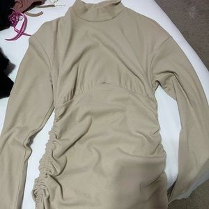 mock neck drawstring mini dress